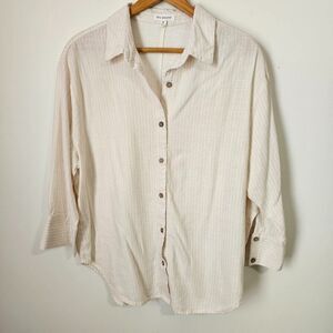 EUC BLU PEPPER PINSTRIPE LINEN BLEND BUTTON DOWN SHIRT TOP SIZE M